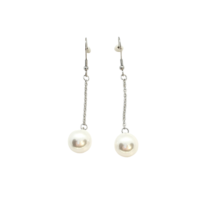 earrings steel silver long with white pearl2